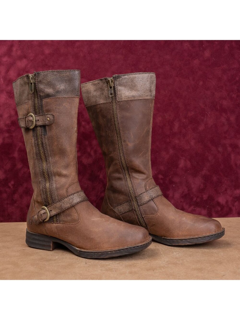 Born Women Brown Distress Leather Party Classic Moto Zip Fashion Zip Boots sz 9